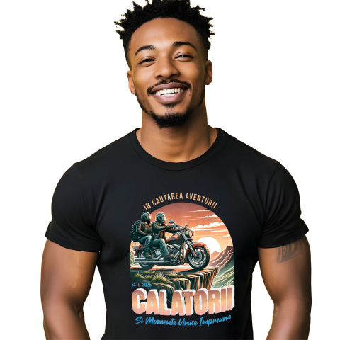 Motociclete - Tricou Femei, Barbati, Copii, Fata, Baiat, Unisex Personalizat Cuplu Pe Motocicletă – Călătorie Romantică cu View Montan