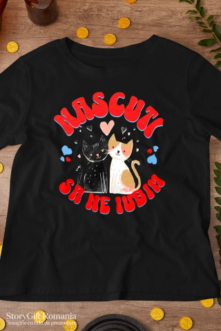 Tricou Femei, Barbati, Copii, Fata, Baiat, Unisex Personalizat "Cuplu Pisici Neagră și Portocalie - Cadou Iubire și Fericire Personalizat" [2]