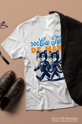 Tricou Femei, Barbati, Copii, Fata, Baiat, Unisex Personalizat Cuplu Pisici Vesele cu Mesaj „Cu Tine de Mână, Iubire Dragoste” – Cadou Personalizat pentru Valentine's Day [2]