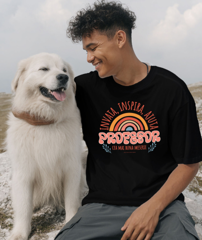 Tricou Femei, Barbati, Copii, Fata, Baiat, Unisex Personalizat Curcubeu Colorat – Educație, Meserie Profesor, Inspiră și Ajută Copiii [1]