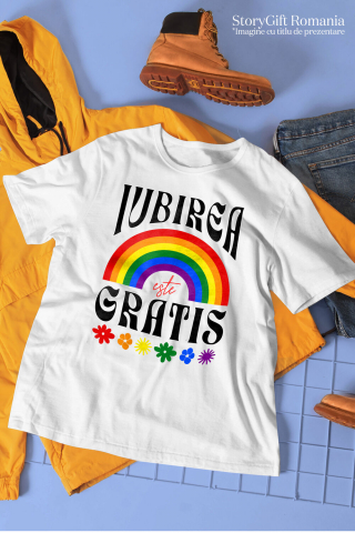 Tricou Femei, Barbati, Copii, Fata, Baiat, Unisex Personalizat Iubirea Este Gratis - Cadou Personalizat cu Flori Colorate și Curcubeu [2]