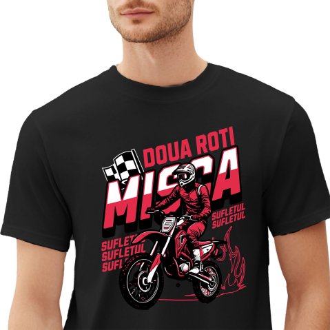 Motociclete - Tricou Femei, Barbati, Copii, Fata, Baiat, Unisex Personalizat Cursa de Motocicletă – Bărbat în Echipament Profesionist și Steag de Finish