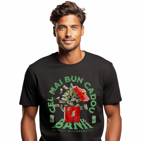 BANI - Tricou Femei, Barbati, Copii, Fata, Baiat, Unisex Personalizat Cutie Cadou Roșie cu Bancnote în Zbor – „Cel mai Bun Cadou” Milionar – Cadou Personalizat pentru Familie, Copii, Tati, Prieteni
