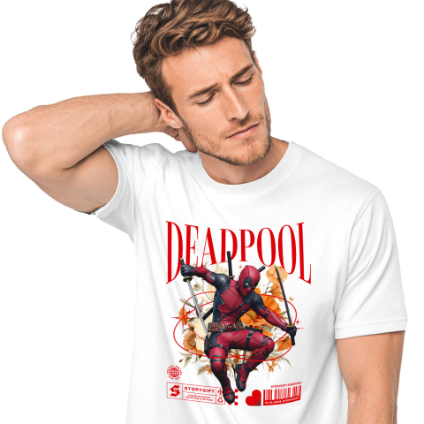 Desene Animate - Tricou Barbati cu Deadpool: Flori Magice din Lumea Disney 100% Bumbac, Alb, M
