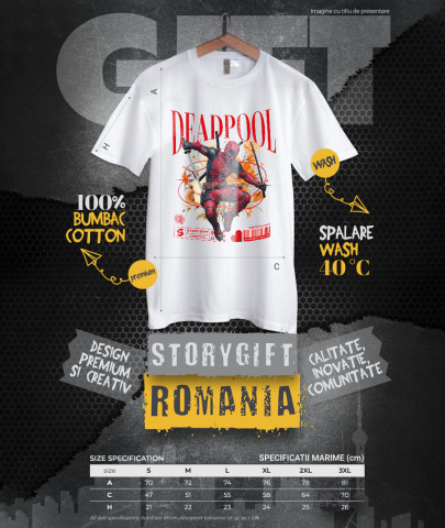 Tricou Barbati cu Deadpool: Flori Magice din Lumea Disney 100% Bumbac, Alb, M [3]