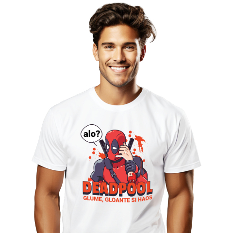 Desene Animate - Tricou Barbati cu Deadpool si misiunea periculoasa 100% Bumbac, Alb, M
