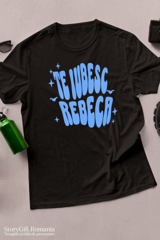 Tricou Femei, Barbati, Copii, Fata, Baiat, Unisex Personalizat "Mesaj Romantic Te Iubesc Rebeca - Cadou Personalizat Inimi și Stele pentru Valentine's Day" [2]