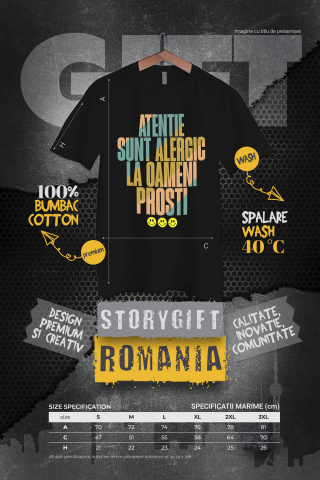 Tricou Femei, Barbati, Copii, Fata, Baiat, Unisex Personalizat „Alergic la Oameni Proști” – Mesaj Sarcastic pentru Cadouri Personalizate [3]