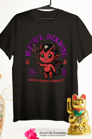 Tricou Femei, Barbati, Copii, Fata, Baiat, Unisex Personalizat Diavol Cu Furca și Mesaj „Micul Diavol Este Foarte Drăguț” pentru Halloween | Cadou Personalizat pentru Copii [2]