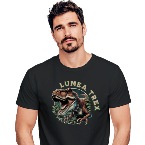Basme Si Legende - Tricou Femei, Barbati, Copii, Fata, Baiat, Unisex Personalizat Costum Dinozaur T-Rex Furios cu Colți – Roșu, Perfect pentru Copii și Familie