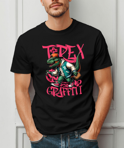 Tricou Femei, Barbati, Copii, Fata, Baiat, Unisex Personalizat T-Rex Gangster Graffiti - Îmbrăcăminte Stradală Urbană cu Artă Personalizată pentru Copii și Adulți [1]
