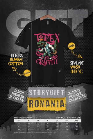 Tricou Femei, Barbati, Copii, Fata, Baiat, Unisex Personalizat T-Rex Gangster Graffiti - Îmbrăcăminte Stradală Urbană cu Artă Personalizată pentru Copii și Adulți [3]