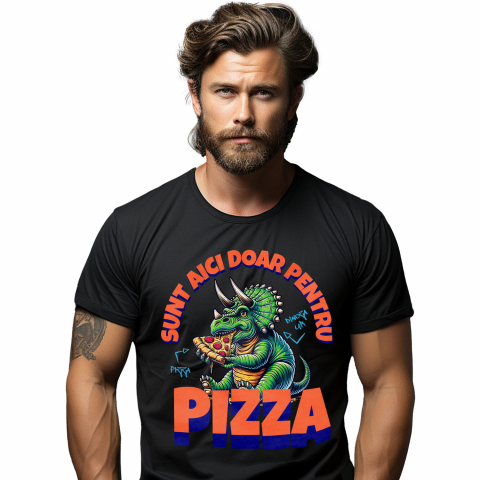 MANCARE - Tricou Femei, Barbati, Copii, Fata, Baiat, Unisex Personalizat Dinozaur personalizat cu pizza și text haios „Sunt aici doar pentru pizza” – Cadou perfect pentru iubitorii de pizza