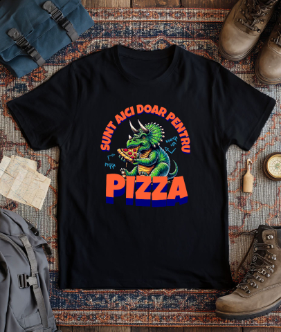 Tricou Femei, Barbati, Copii, Fata, Baiat, Unisex Personalizat Dinozaur personalizat cu pizza și text haios „Sunt aici doar pentru pizza” – Cadou perfect pentru iubitorii de pizza [2]