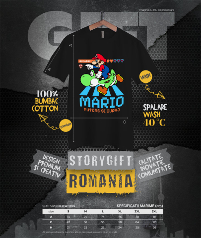 Tricou Barbati cu Distractie in Doi: Mario si Yoshi 100% Bumbac, Negru, XL [3]