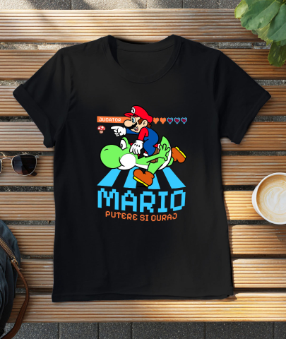 Tricou Barbati cu Distractie in Doi: Mario si Yoshi 100% Bumbac, Negru, XL [2]