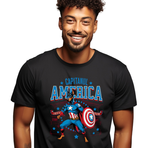SuperEroi si Personaje TV - Tricou Femei, Barbati, Copii, Fata, Baiat, Unisex Personalizat Doberman în Costum de Captain America cu Pelerină - Cadou Personalizat pentru Copii și Iubitorii de Câini