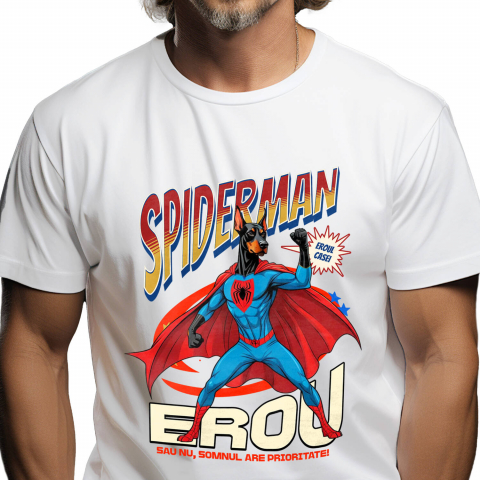 Tricou Femei, Barbati, Copii, Fata, Baiat, Unisex Personalizat Doberman Pinscher în Costum Spider-Man - Cadou Personalizat pentru Copii și Familie