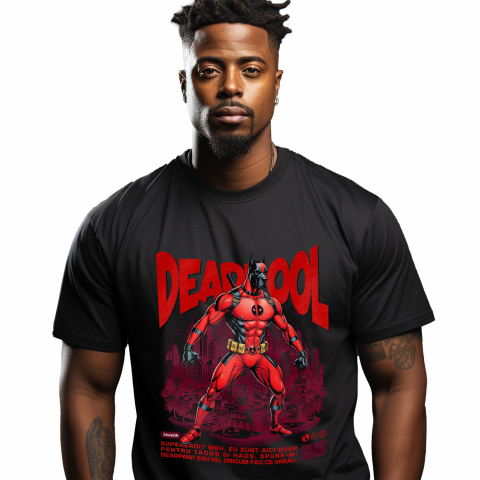 Tricou Femei, Barbati, Copii, Fata, Baiat, Unisex Personalizat Dog German în Costum Deadpool – Câine Supererou Amuzant și Personalizat