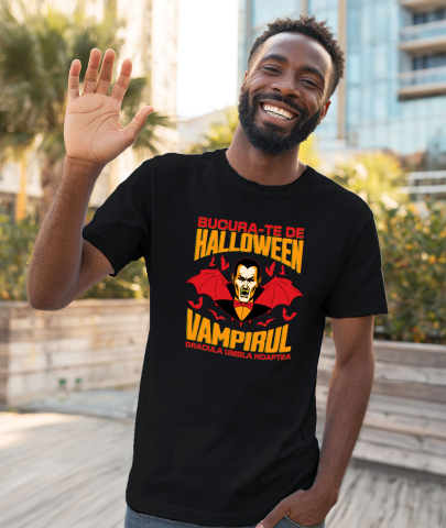 Tricou Femei, Barbati, Copii, Fata, Baiat, Unisex Personalizat Dracula cu Colți și Aripi | Vampirul Dracula Halloween | Petrecere Tematică de Groază [1]