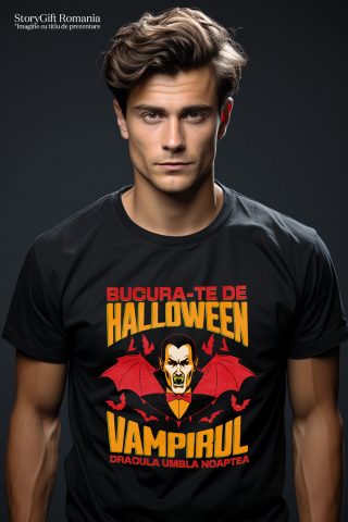 Tricou Femei, Barbati, Copii, Fata, Baiat, Unisex Personalizat Dracula cu Colți și Aripi | Vampirul Dracula Halloween | Petrecere Tematică de Groază [1]