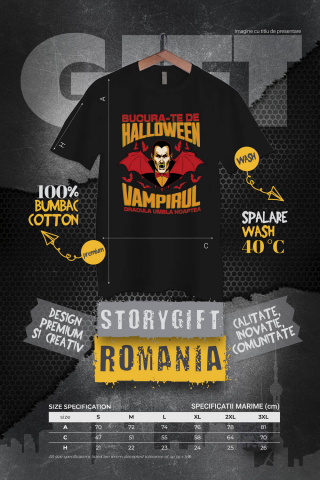Tricou Femei, Barbati, Copii, Fata, Baiat, Unisex Personalizat Dracula cu Colți și Aripi | Vampirul Dracula Halloween | Petrecere Tematică de Groază [3]