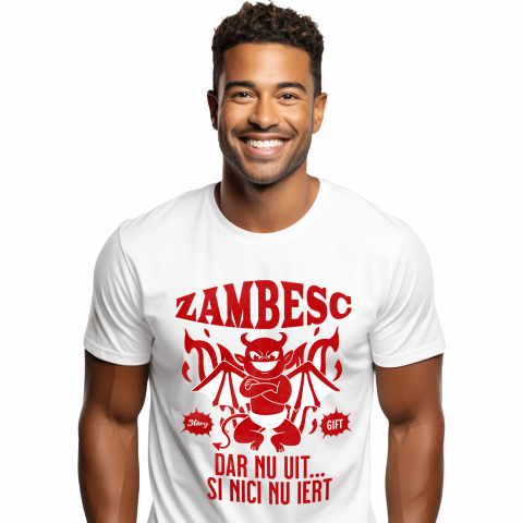 INGERI - Tricou Femei, Barbati, Copii, Fata, Baiat, Unisex Personalizat Drăcușor Diavol Zâmbitor cu Text „Zâmbesc Dar Nu Uit” - Cadou Personalizat Halloween pentru Familie și Prieteni