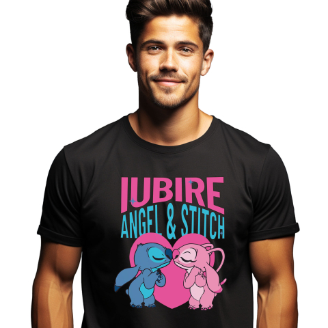 Tricouri - Tricou Barbati cu Dragostea lui Stitch 100% Bumbac, Negru, M