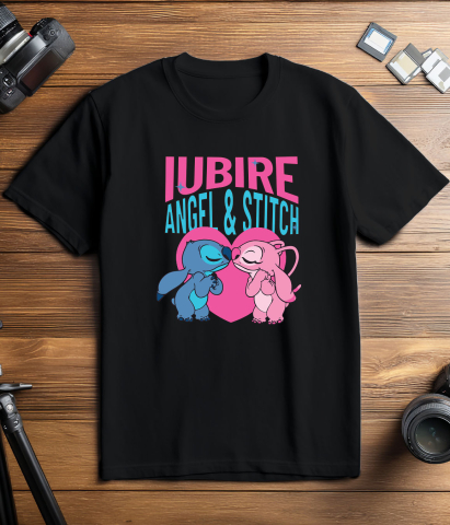 Tricou Barbati cu Dragostea lui Stitch 100% Bumbac, Negru, M [2]