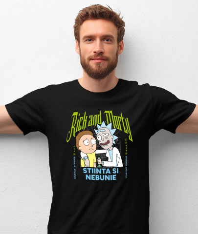 Tricou Barbati cu Echipa Rick si Morty 100% Bumbac, Negru, M [1]