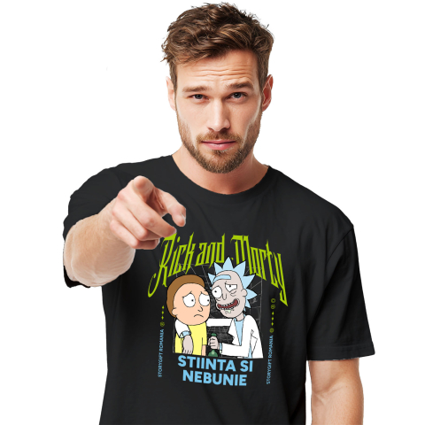 Desene Animate - Tricou Barbati cu Echipa Rick si Morty 100% Bumbac, Negru, M