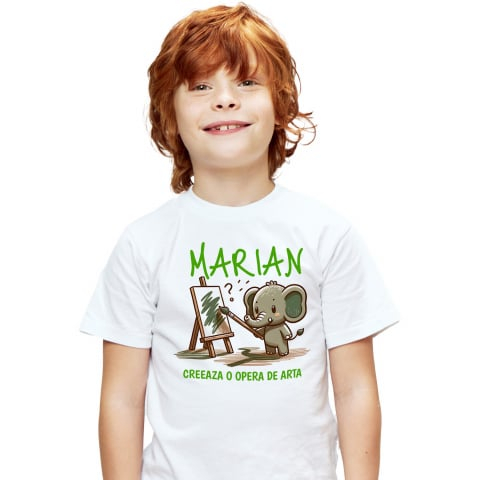 Tricou Femei, Barbati, Copii, Fata, Baiat, Unisex Personalizat „Cadouri personalizate cu elefant pui artistic pe tablou canvas – Artă creată de Marian” [4]