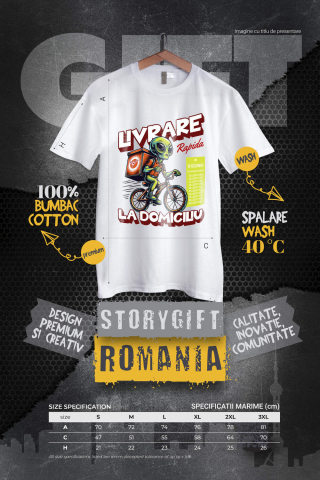 Tricou Femei, Barbati, Copii, Fata, Baiat, Unisex Personalizat Extraterestru Curier Cu Bicicleta Si Cutii De Pizza | Cadou Amuzant Livrare La Domiciliu [3]