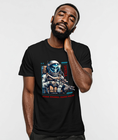 Tricou Femei, Barbati, Copii, Fata, Baiat, Unisex Personalizat Extraterestru în Costum Spațial - Mesaj de Pace - Cadouri Personalizate Sci-Fi [1]