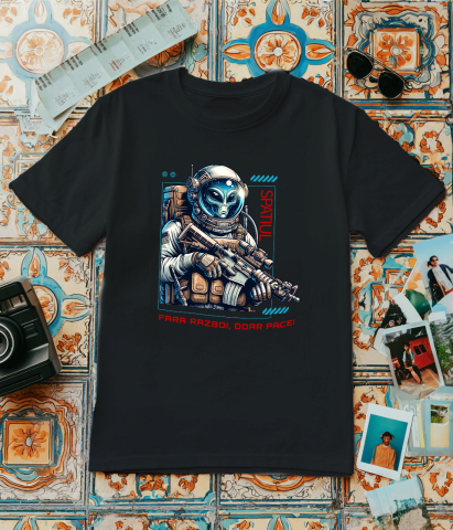 Tricou Femei, Barbati, Copii, Fata, Baiat, Unisex Personalizat Extraterestru în Costum Spațial - Mesaj de Pace - Cadouri Personalizate Sci-Fi [2]