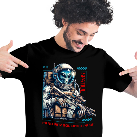 Tricou Femei, Barbati, Copii, Fata, Baiat, Unisex Personalizat Extraterestru în Costum Spațial - Mesaj de Pace - Cadouri Personalizate Sci-Fi
