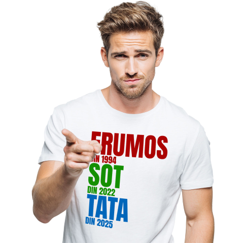 Familie - Tricou Femei, Barbati, Copii, Fata, Baiat, Unisex Personalizat „Din 1994 Soț, din 2022 Tată din 2025” | Cadou Personalizat Iubire și Familie