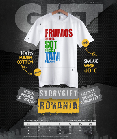 Tricou Femei, Barbati, Copii, Fata, Baiat, Unisex Personalizat „Din 1994 Soț, din 2022 Tată din 2025” | Cadou Personalizat Iubire și Familie [3]