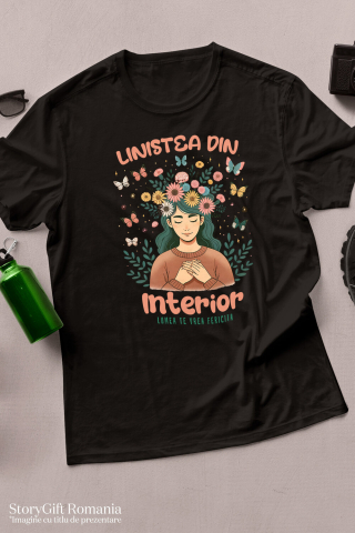 Tricou Femei, Barbati, Copii, Fata, Baiat, Unisex Personalizat Coroană de Flori cu Mesaj de Liniște Interioară | Lumea te Vrea Fericită - Cadou Personalizat [2]