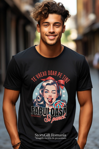 Tricou Femei, Barbati, Copii, Fata, Baiat, Unisex Personalizat Fata cu Fundă și Acadea - Cadou Personalizat „Te Vreau Doar Pe Tine” [1]