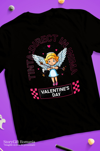 Tricou Femei, Barbati, Copii, Fata, Baiat, Unisex Personalizat „Fată Înger Cu Aripi Albe Și Săgeți - Cadou Personalizat „Țintă Direct În Inimă” pentru Familie, Copii și Prieteni de Valentine's Day” [2]