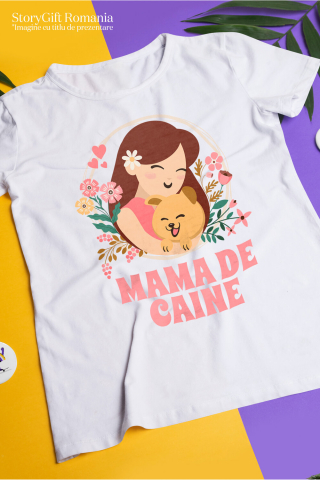 Tricou Femei, Barbati, Copii, Fata, Baiat, Unisex Personalizat "Fata și Câine – Cadouri Personalizate pentru Mama de Câine cu Flori Colorate" [2]