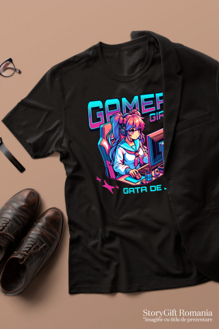 Tricou Femei, Barbati, Copii, Fata, Baiat, Unisex Personalizat Fata Stil Anime - Gamer Girl La Birou - Cadou Personalizat Jocuri Calculator [2]