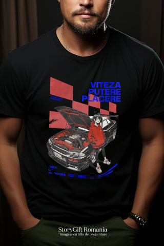 Tricou Femei, Barbati, Copii, Fata, Baiat, Unisex Personalizat Tricou Anime Auto – Fată cu Hanorac Roșu și Mașină Sport Puternică [1]