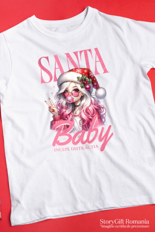 Tricou Femei, Barbati, Copii, Fata, Baiat, Unisex Personalizat Fată Stil Anime cu Căciulă de Crăciun – Santa Baby și Distracția Începe de Crăciun [2]