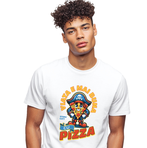 Mancare - Tricou Femei, Barbati, Copii, Fata, Baiat, Unisex Personalizat Felie De Pizza Cu Pălărie De Pirat - Cadouri Amuzante pentru Iubitorii De Fast Food și Desene Animate