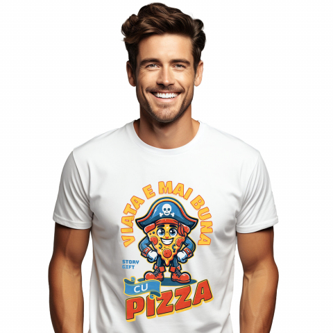 Tricou Femei, Barbati, Copii, Fata, Baiat, Unisex Personalizat Felie De Pizza Cu Pălărie De Pirat - Cadouri Amuzante pentru Iubitorii De Fast Food și Desene Animate