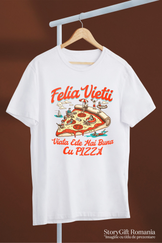 Tricou Femei, Barbati, Copii, Fata, Baiat, Unisex Personalizat Pizza personalizată cu text haios „Felia vieții e mai bună cu pizza” – Cadou perfect pentru familie și prieteni [2]