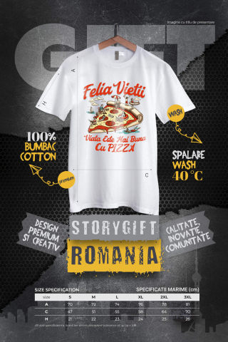 Tricou Femei, Barbati, Copii, Fata, Baiat, Unisex Personalizat Pizza personalizată cu text haios „Felia vieții e mai bună cu pizza” – Cadou perfect pentru familie și prieteni [3]