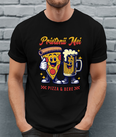Tricou Femei, Barbati, Copii, Fata, Baiat, Unisex Personalizat "Felie De Pizza și Halba Bere - Cei Mai Buni Prieteni, Dragoste și Iubire" [1]